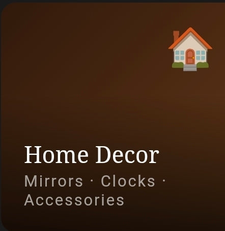 Home decor banner with a house icon and text on a brown background

