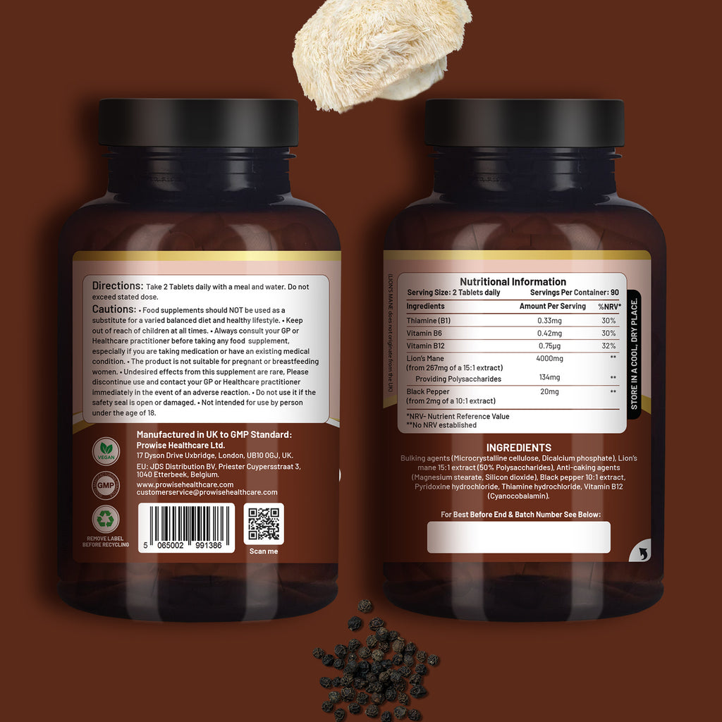 Mushroom Supplement 4000mg with Vitamin B1, B6, B12 & Black Pepper