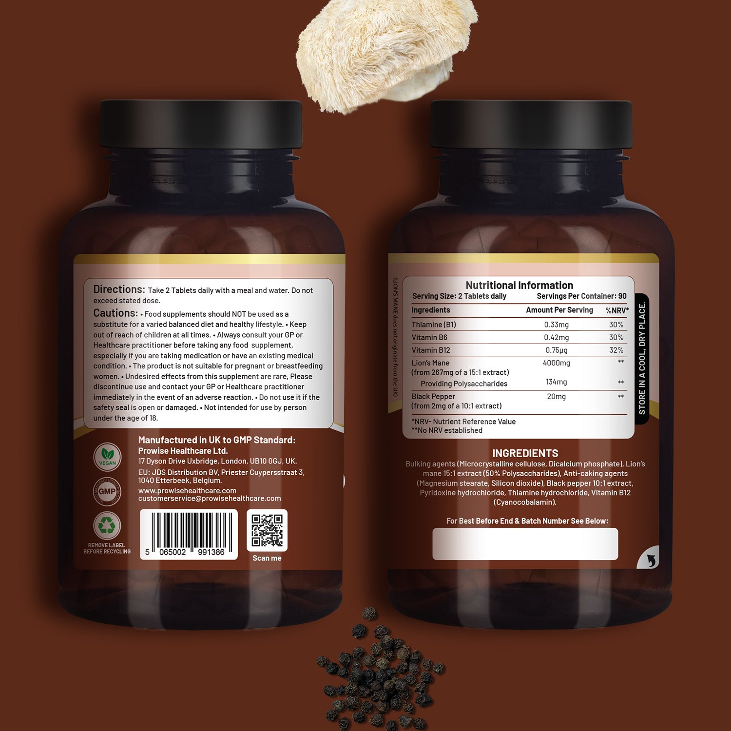 Mushroom Supplement 4000mg with Vitamin B1, B6, B12 & Black Pepper