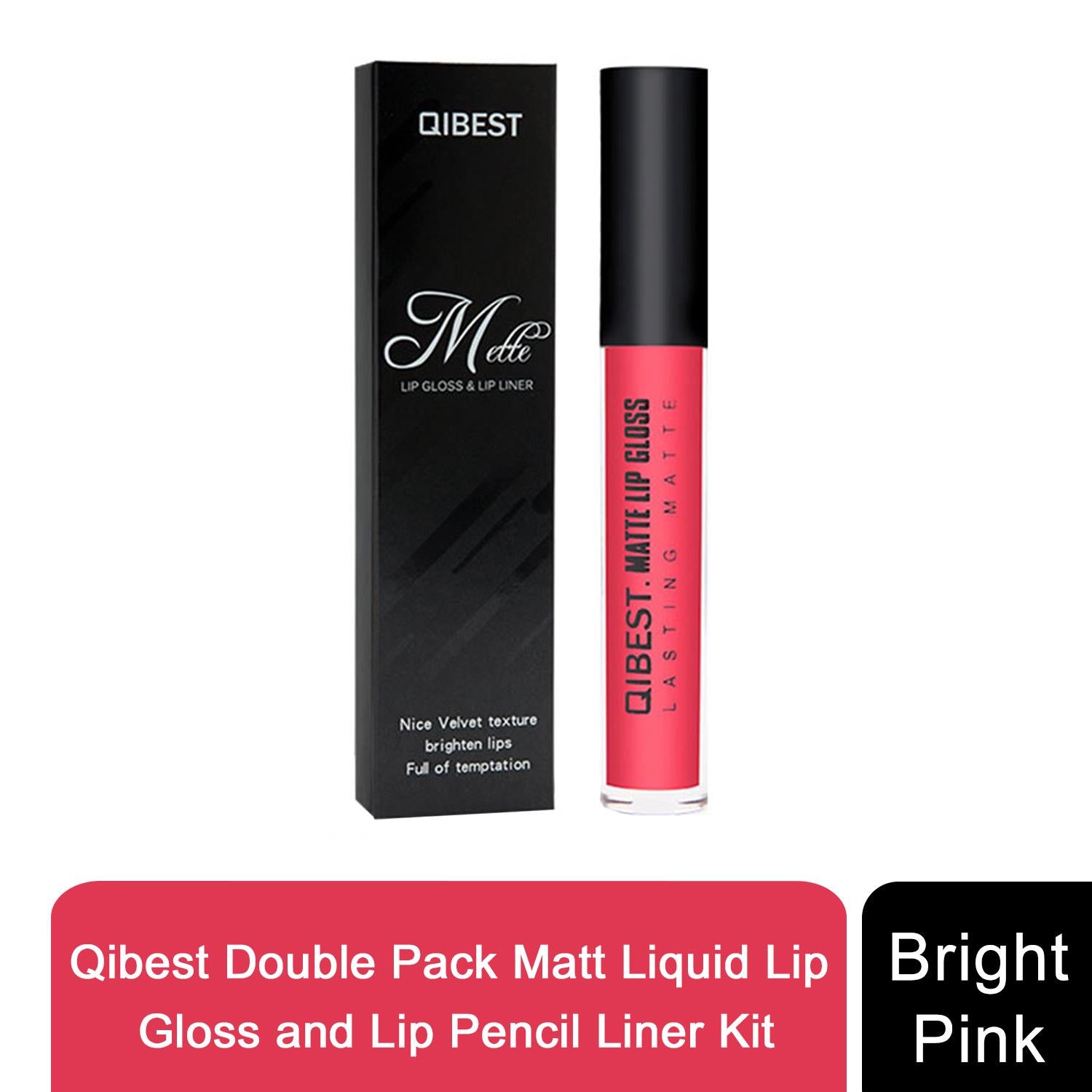 Liquid Lip Gloss and Lip Pencil Liner Kit, Bright Pink